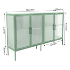 Aparador de 4 puertas con cristal estriado, verde menta / azul / negro, para 1