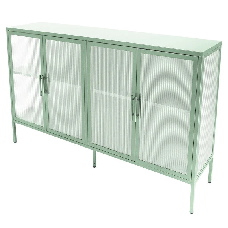 Aparador de 4 puertas con cristal estriado, verde menta / azul / negro, para 1