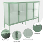 Aparador de 4 puertas con cristal estriado, verde menta / azul / negro, para 1