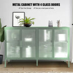 Aparador de 4 puertas con cristal estriado, verde menta / azul / negro, para 1