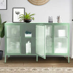 Aparador de 4 puertas con cristal estriado, verde menta / azul / negro, para 1