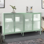 Aparador de 4 puertas con cristal estriado, verde menta / azul / negro, para 1