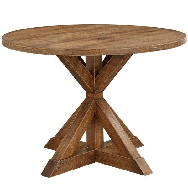 Mesa de comedor de pedestal redonda, marrón, para 4 a 6 personas