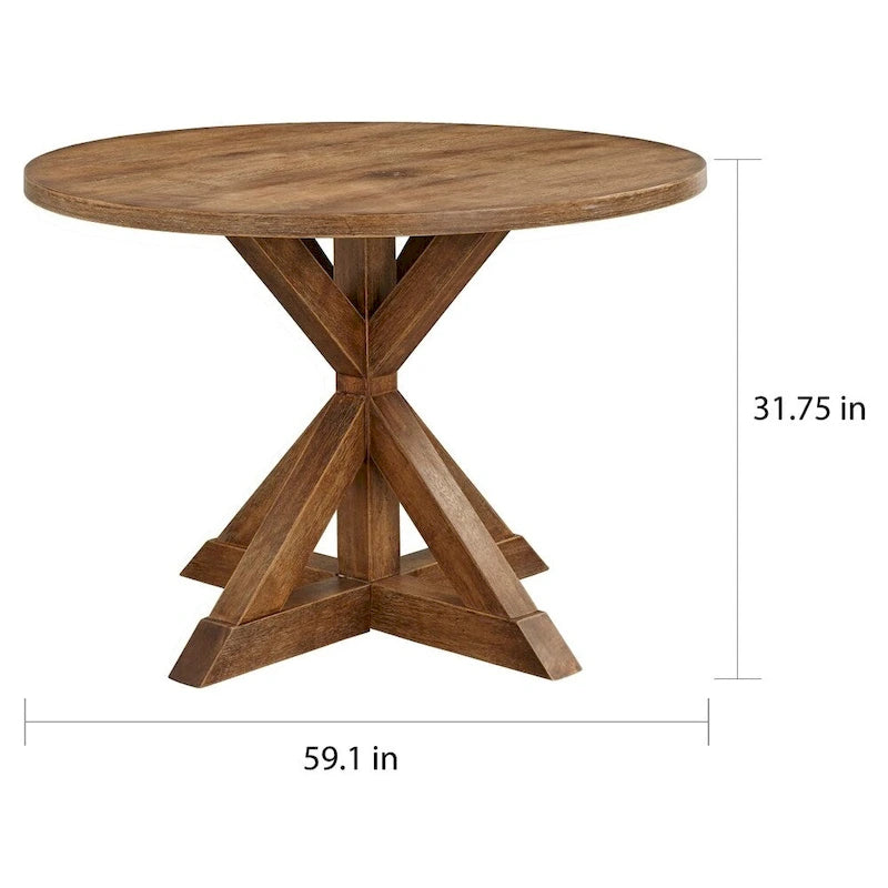 Mesa de comedor de pedestal redonda, marrón, para 4 a 6 personas