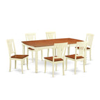 Juego de comedor de 7 piezas Buttermilk y cerezo, mesa rectangular con extensión de mariposa y 6 sillas de madera con respaldo de rejilla
