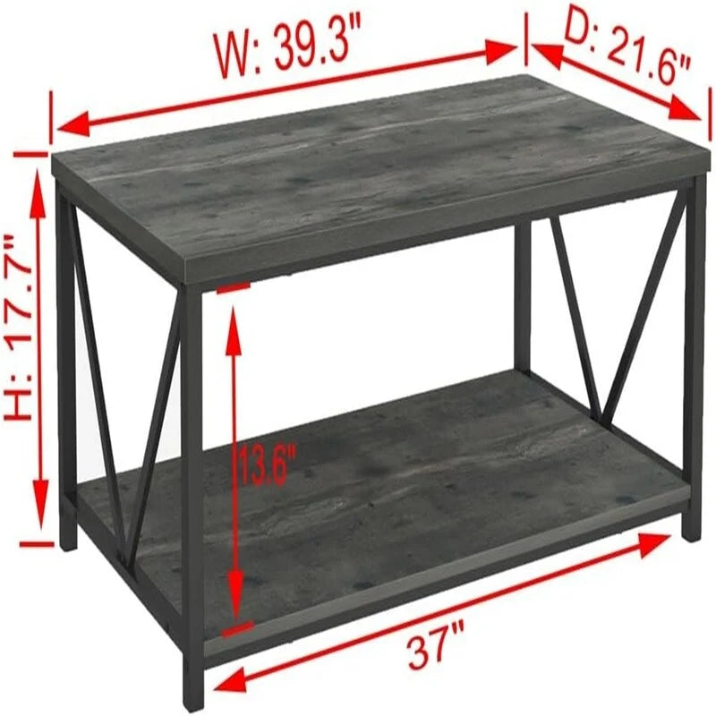 Mesa de centro rústica de 2 niveles blanca y gris para 1 a 4 personas