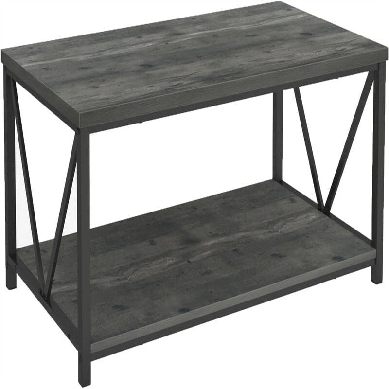 Mesa de centro rústica de 2 niveles blanca y gris para 1 a 4 personas