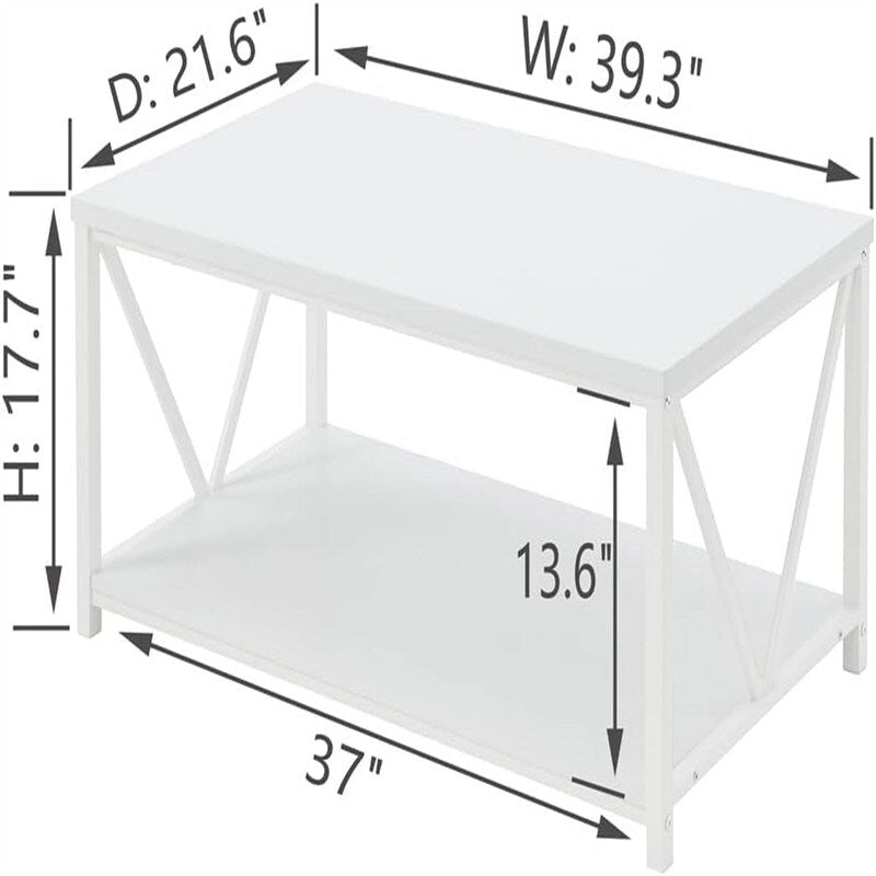 Mesa de centro rústica de 2 niveles blanca y gris para 1 a 4 personas