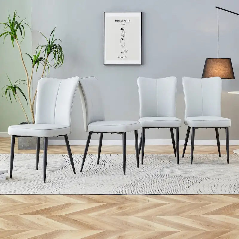Sillas de comedor y oficina de cuero sintético (PU) en carbón / negro / blanco roto / blanco, juego de 4