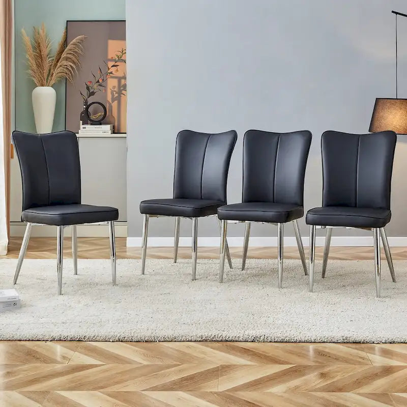 Sillas de comedor y oficina de cuero sintético (PU) en carbón / negro / blanco roto / blanco, juego de 4