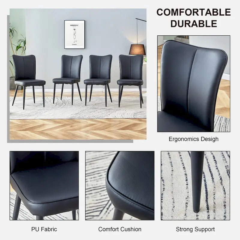 Sillas de comedor y oficina de cuero sintético (PU) en carbón / negro / blanco roto / blanco, juego de 4