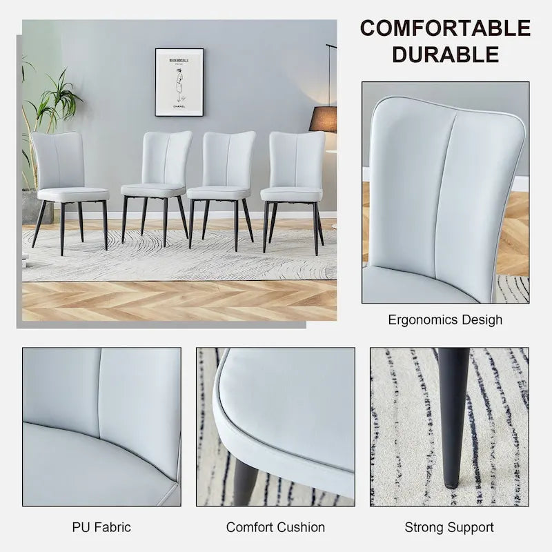Sillas de comedor y oficina de cuero sintético (PU) en carbón / negro / blanco roto / blanco, juego de 4