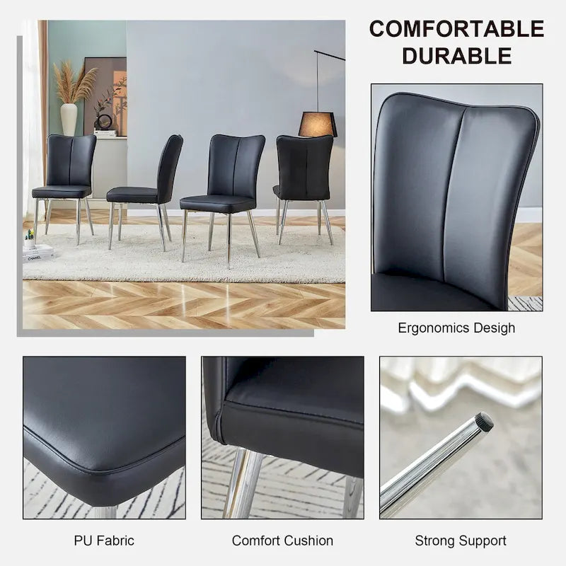 Sillas de comedor y oficina de cuero sintético (PU) en carbón / negro / blanco roto / blanco, juego de 4