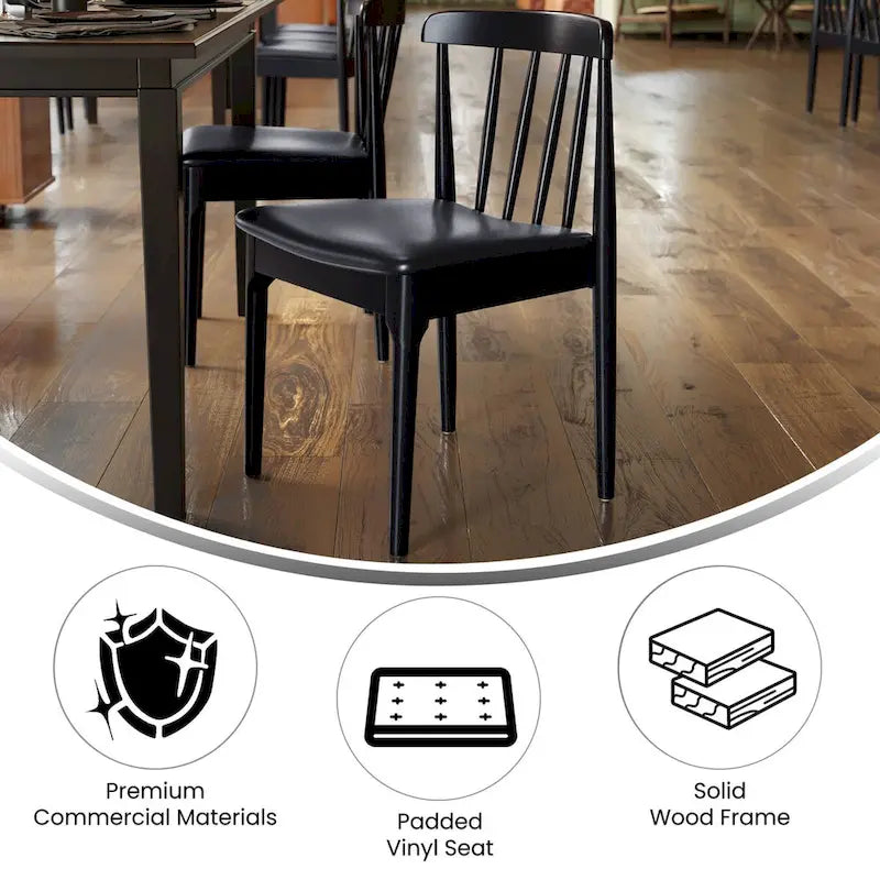 Silla de comedor Spindle Back marrón/negra, asiento de vinilo, capacidad para 1 persona, 226 kg de capacidad
