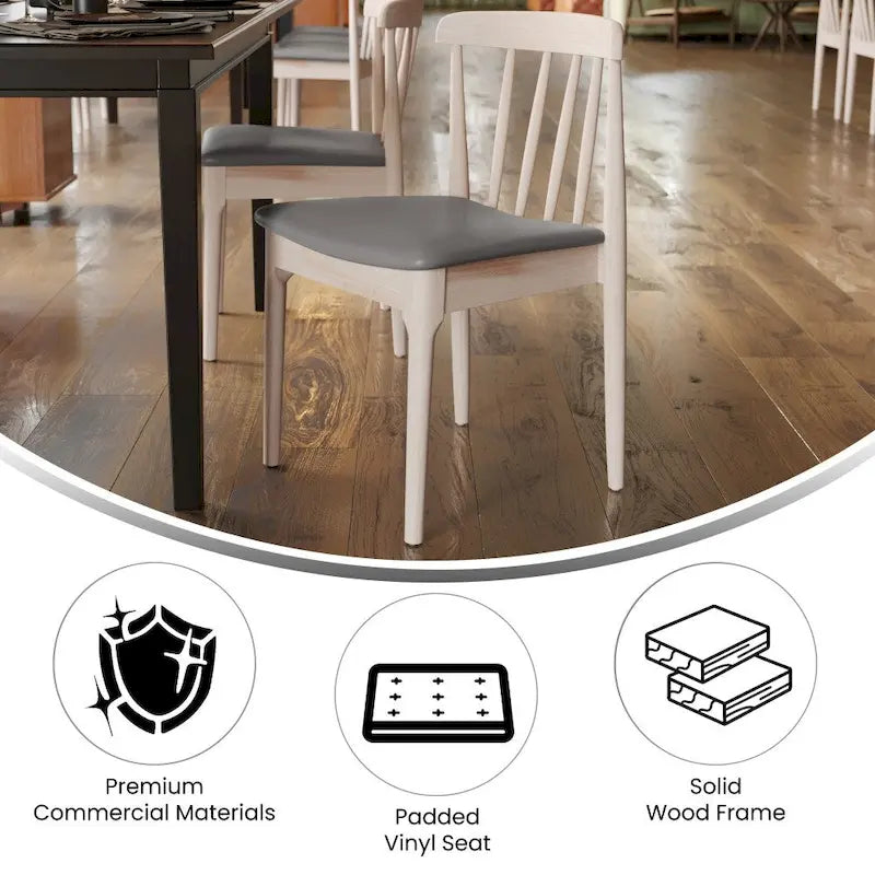 Silla de comedor Spindle Back marrón/negra, asiento de vinilo, capacidad para 1 persona, 226 kg de capacidad