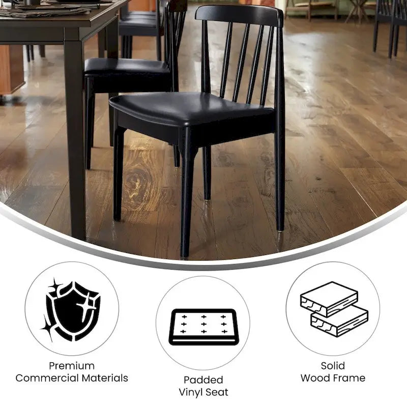 Silla de comedor Spindle Back marrón/negra, asiento de vinilo, capacidad para 1 persona, 226 kg de capacidad