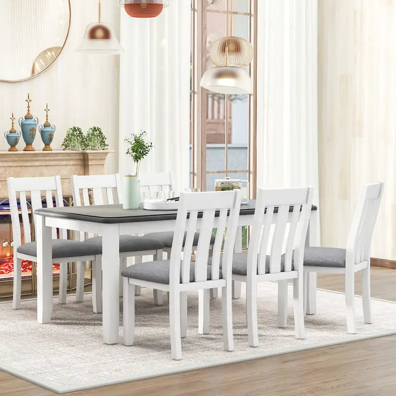 Mesa de comedor extensible blanca y gris, capacidad para 2-8 personas