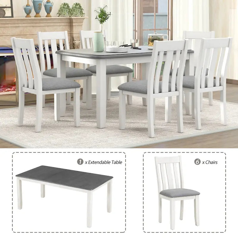 Mesa de comedor extensible blanca y gris, capacidad para 2-8 personas