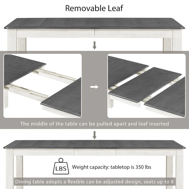 Mesa de comedor extensible blanca y gris, capacidad para 2-8 personas