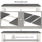 Mesa de comedor extensible blanca y gris, capacidad para 2-8 personas