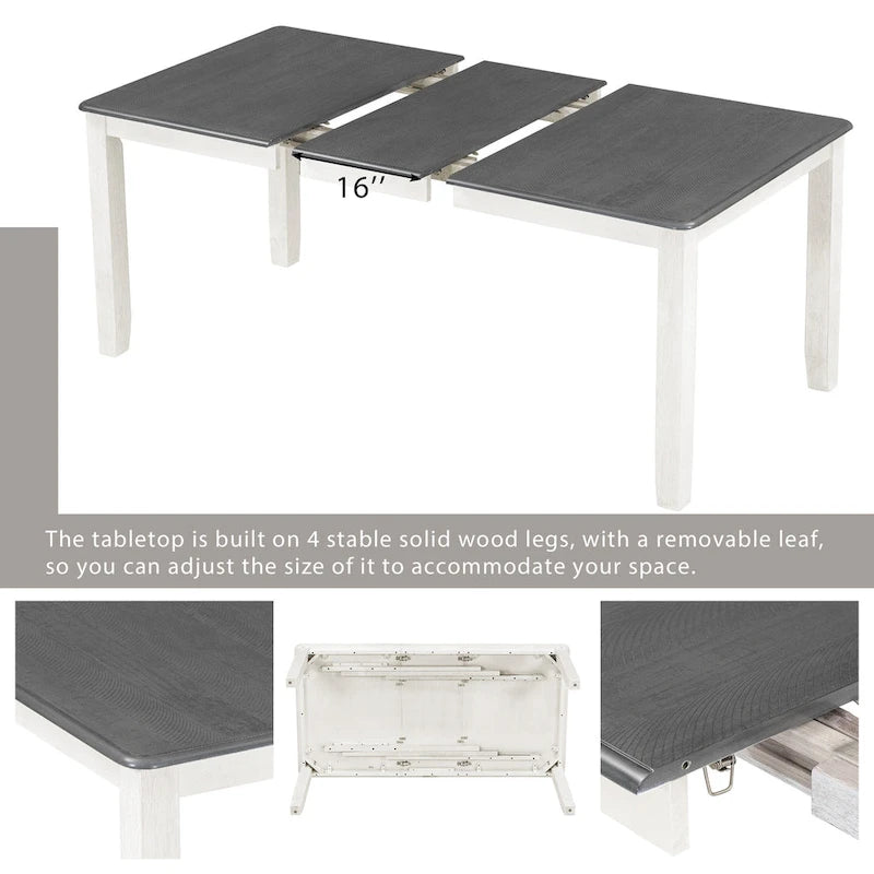 Mesa de comedor extensible blanca y gris, capacidad para 2-8 personas