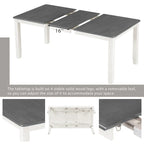 Mesa de comedor extensible blanca y gris, capacidad para 2-8 personas