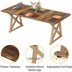 Mesa de conferencia marrón para 6-8 personas, patas de metal, 180 cm