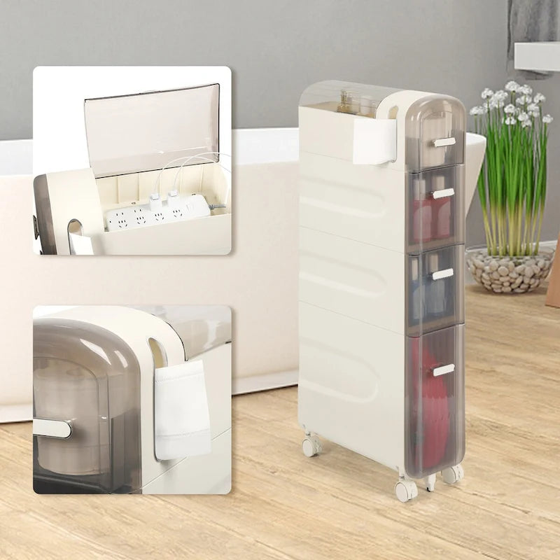 Gabinete de almacenamiento delgado para baño, blanco/transparente, de 3 y 4 niveles, para 1 persona