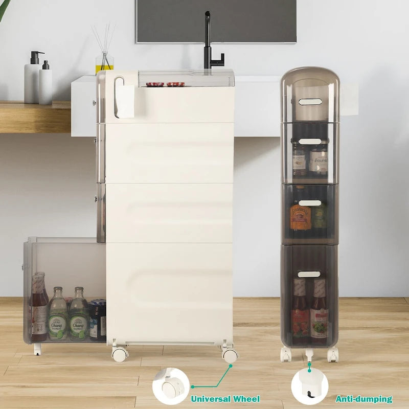 Gabinete de almacenamiento delgado para baño, blanco/transparente, de 3 y 4 niveles, para 1 persona