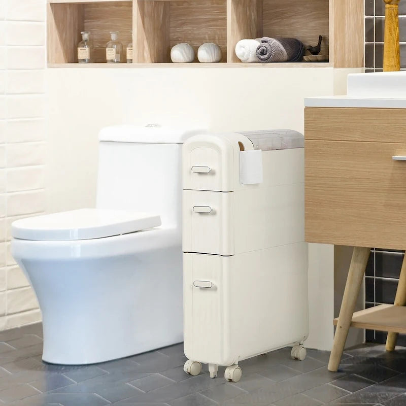Gabinete de almacenamiento delgado para baño, blanco/transparente, de 3 y 4 niveles, para 1 persona