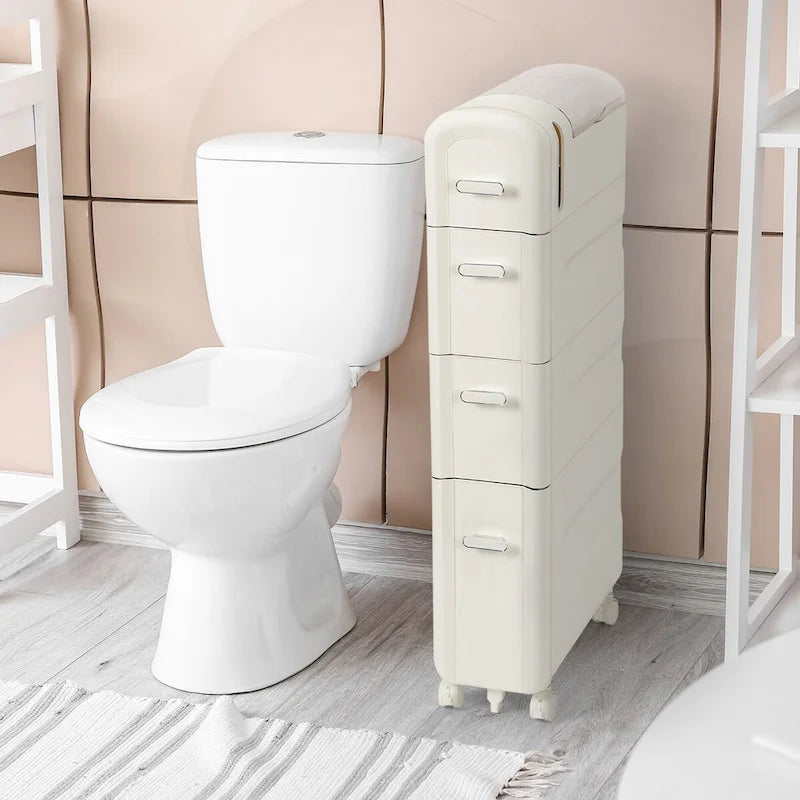 Gabinete de almacenamiento delgado para baño, blanco/transparente, de 3 y 4 niveles, para 1 persona
