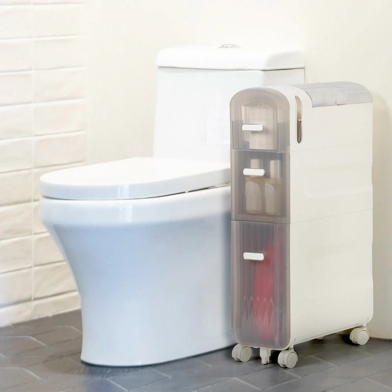 Gabinete de almacenamiento delgado para baño, blanco/transparente, de 3 y 4 niveles, para 1 persona