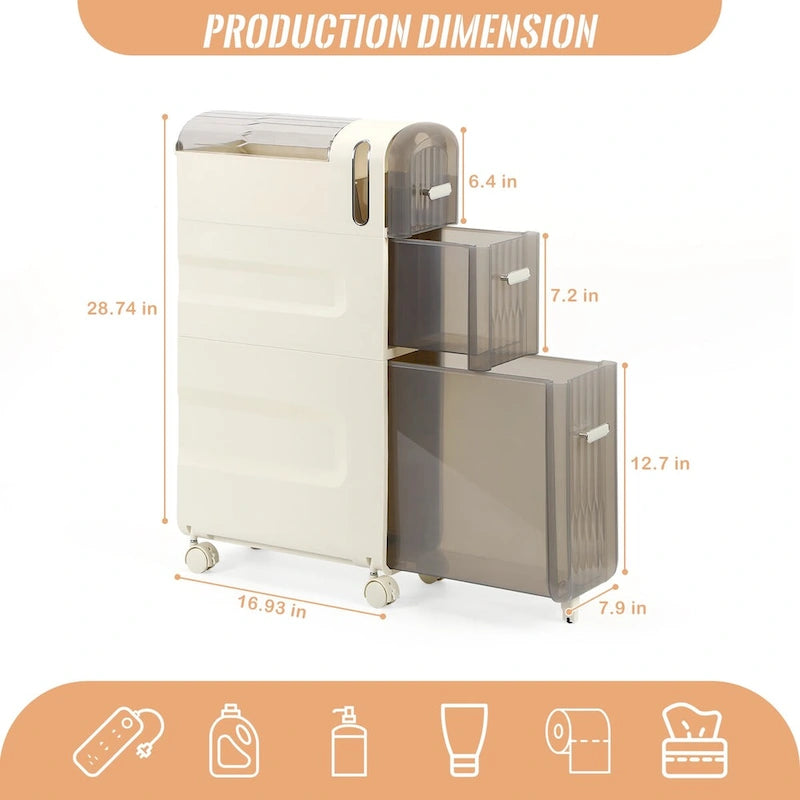 Gabinete de almacenamiento delgado para baño, blanco/transparente, de 3 y 4 niveles, para 1 persona