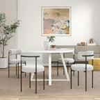 Juego de comedor redondo blanco/gris, base de caballete, sillas de boucle, 5 plazas