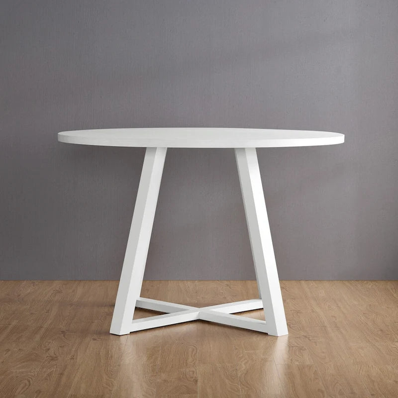 Juego de comedor redondo blanco/gris, base de caballete, sillas de boucle, 5 plazas