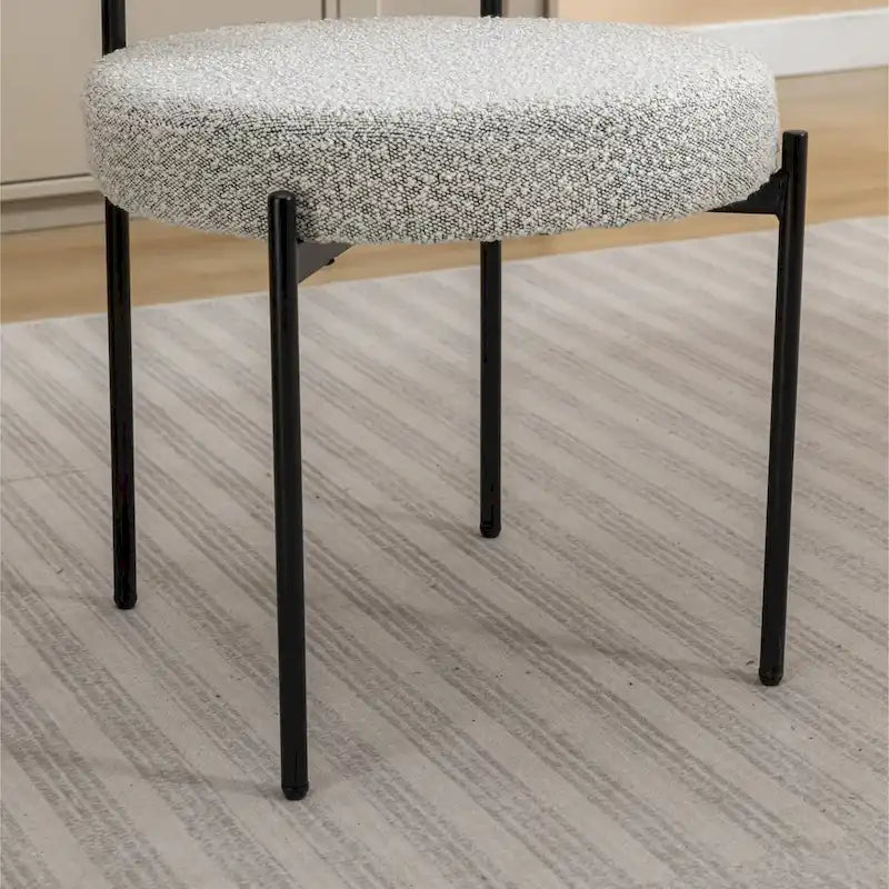 Juego de comedor redondo blanco/gris, base de caballete, sillas de boucle, 5 plazas