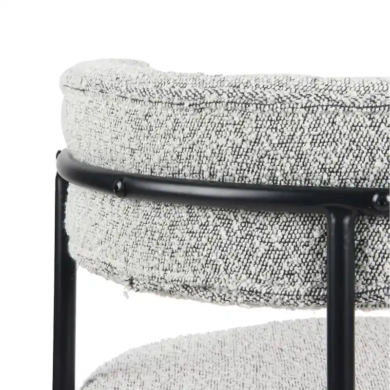 Juego de comedor redondo blanco/gris, base de caballete, sillas de boucle, 5 plazas