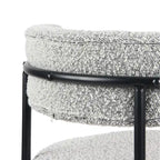 Juego de comedor redondo blanco/gris, base de caballete, sillas de boucle, 5 plazas