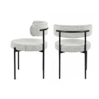 Juego de comedor redondo blanco/gris, base de caballete, sillas de boucle, 5 plazas
