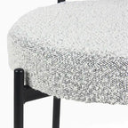 Juego de comedor redondo blanco/gris, base de caballete, sillas de boucle, 5 plazas