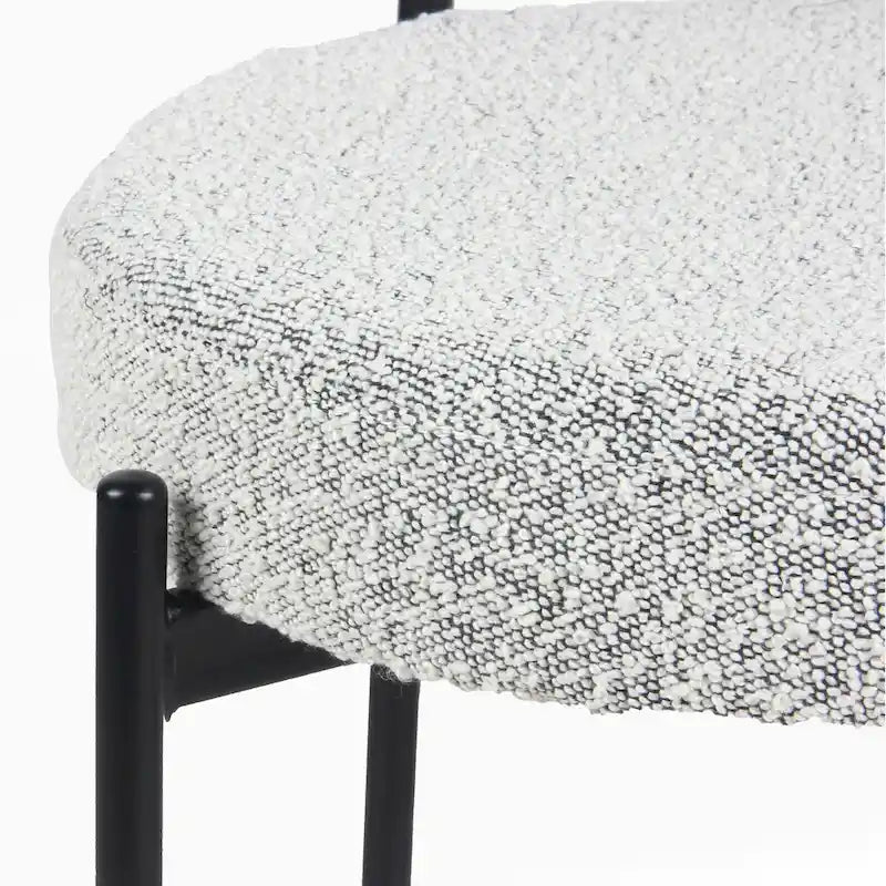 Juego de comedor redondo blanco/gris, base de caballete, sillas de boucle, 5 plazas
