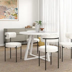 Juego de comedor redondo blanco/gris, base de caballete, sillas de boucle, 5 plazas