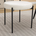 Juego de comedor redondo blanco/gris, base de caballete, sillas de boucle, 5 plazas