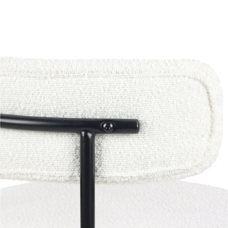 Juego de comedor redondo blanco/gris, base de caballete, sillas de boucle, 5 plazas