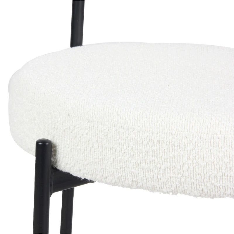 Juego de comedor redondo blanco/gris, base de caballete, sillas de boucle, 5 plazas