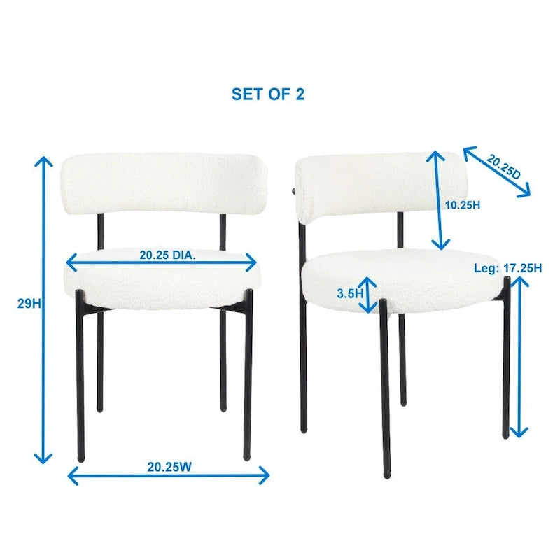 Juego de comedor redondo blanco/gris, base de caballete, sillas de boucle, 5 plazas
